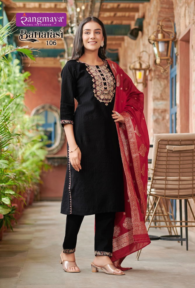 Banarasi By Rangmaya Roman Designer Kurti With Bottom Dupatta Wholesale Shop In Surat